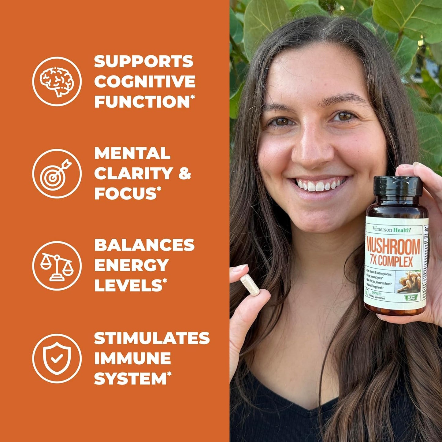Organic Mushroom Complex Capsules for Memory, Focus & Immune Support - Lions Mane, Reishi, Cordyceps, Chaga, Turkey Tail - 60 Capsules