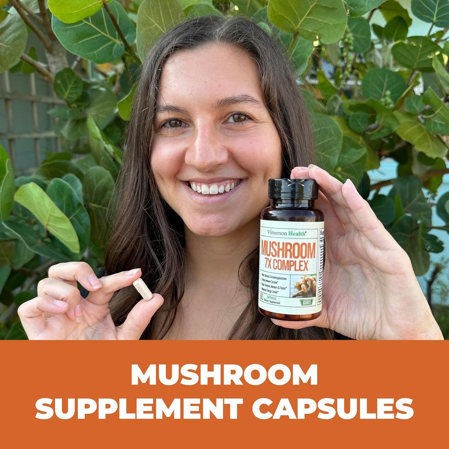 Organic Mushroom Complex Capsules for Memory, Focus & Immune Support - Lions Mane, Reishi, Cordyceps, Chaga, Turkey Tail - 60 Capsules