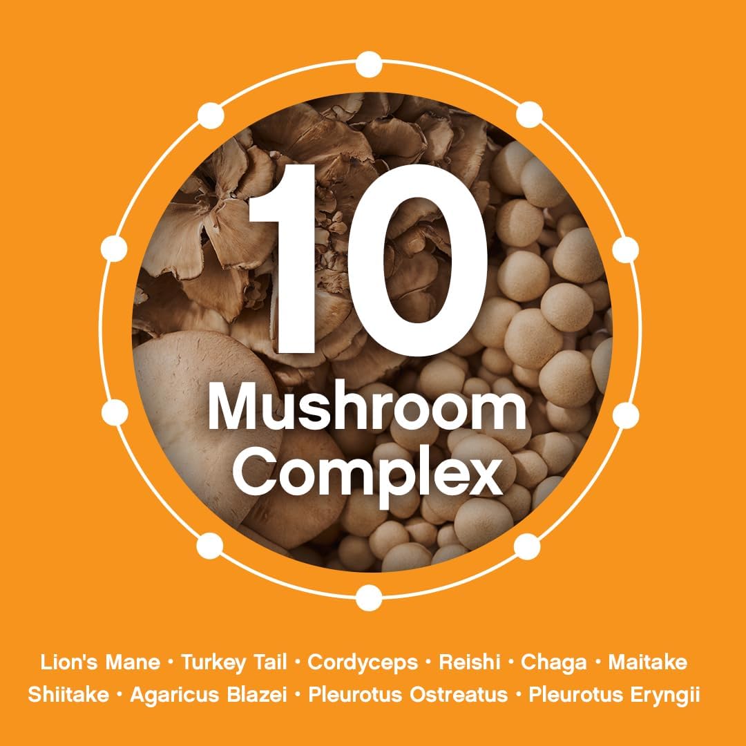 Organic Mushroom Complex Supplement Capsules | 60 Count | 10-in-1 Blend with Lion’s Mane, Chaga, Reishi & More | US Grown