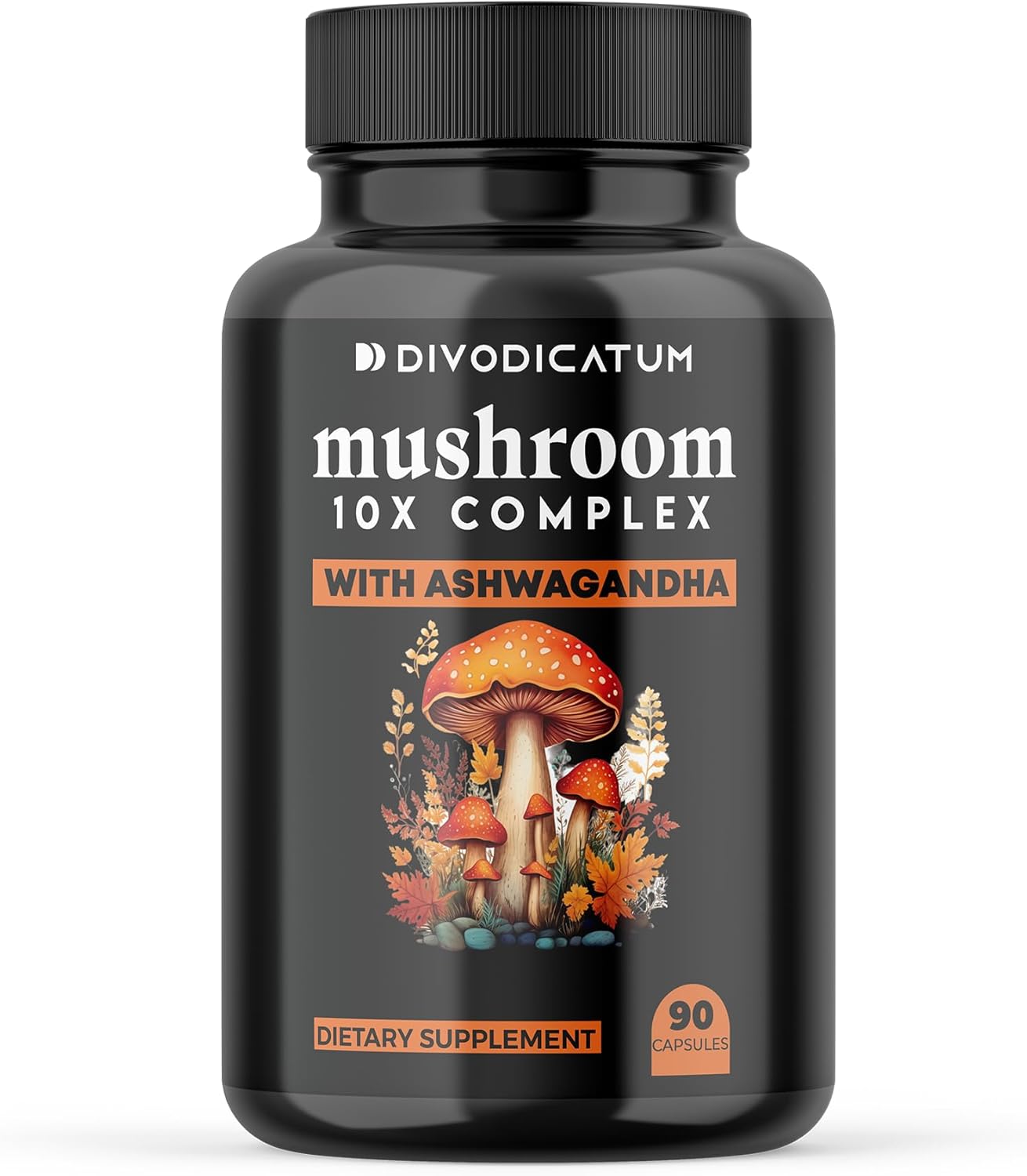 Organic Mushroom Complex Supplement with Ashwagandha - Lion’s Mane, Reishi, Cordyceps, Chaga, Turkey Tail & More for Focus, Energy, and Brain Boost - 90 Capsules