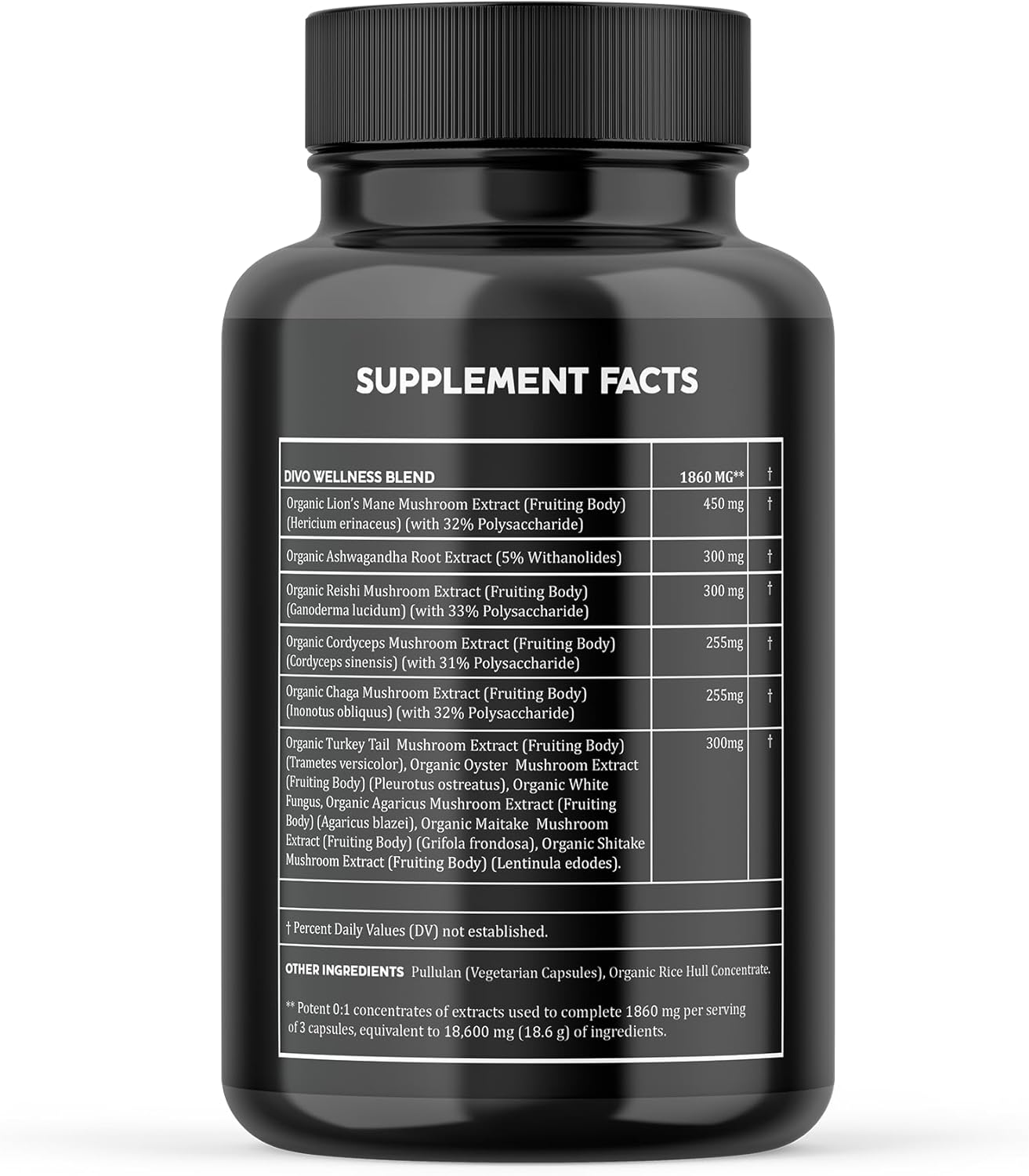 Organic Mushroom Complex Supplement with Ashwagandha - Lion’s Mane, Reishi, Cordyceps, Chaga, Turkey Tail & More for Focus, Energy, and Brain Boost - 90 Capsules