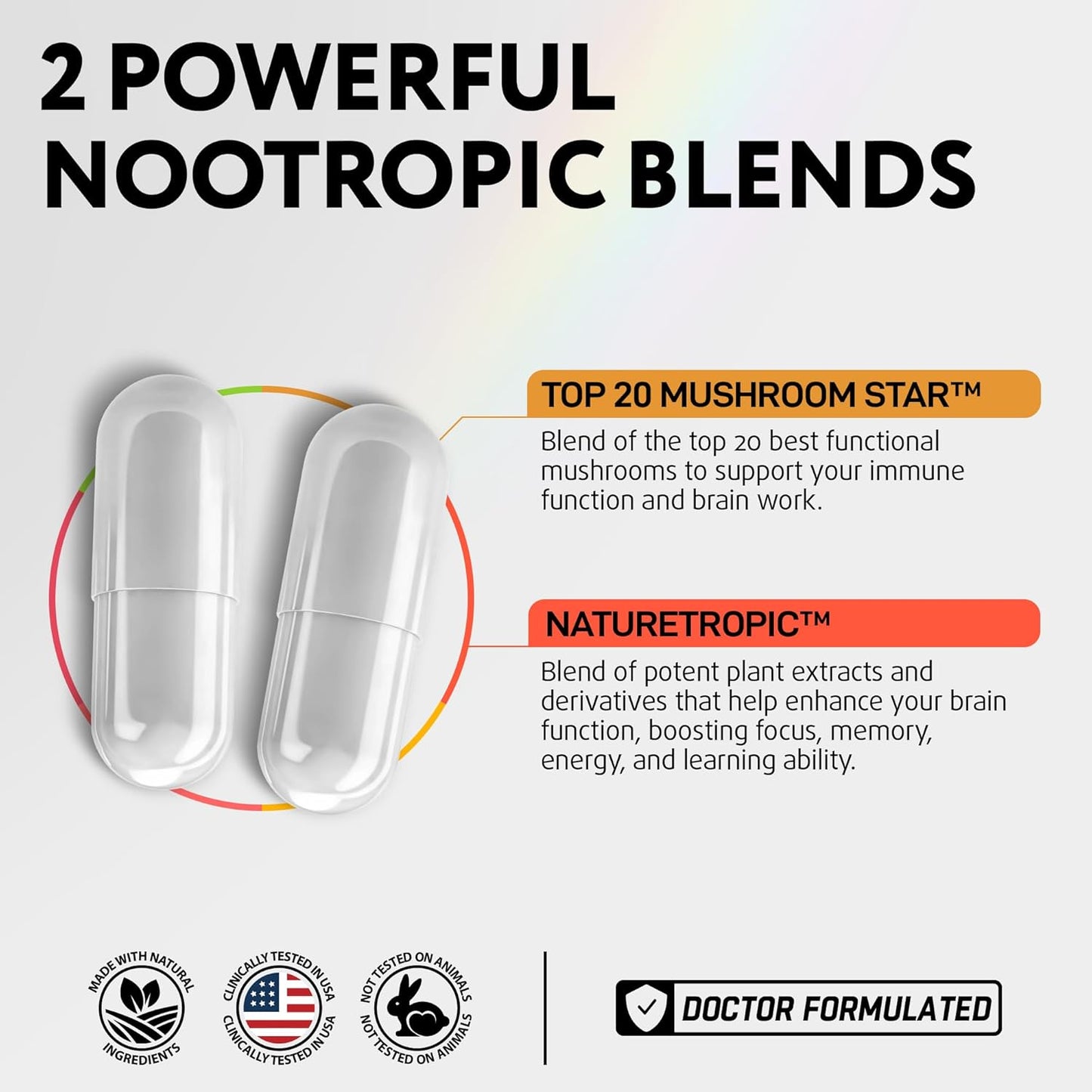 Organic Mushroom Nootropic Supplement with Kava Kava Extract, Cordyceps, Lions Mane, Reishi - Energy Boost Capsules for Women - Ashwagandha, Magnesium - 60 Capsules (2 Pack)