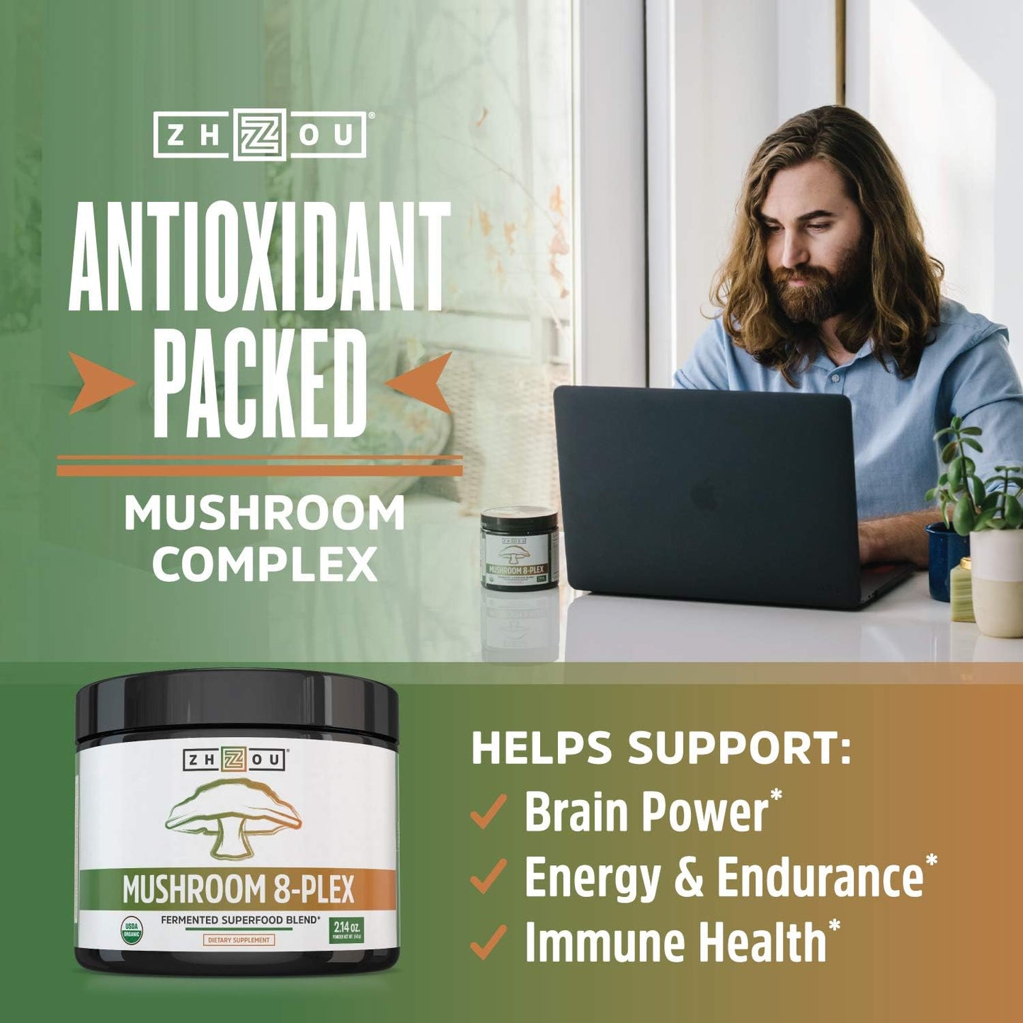 Organic Mushroom Powder Blend for Cognitive, Immune Health & Energy - Lions Mane, Reishi & Turkey Tail - 30 Servings - 2.14 Oz