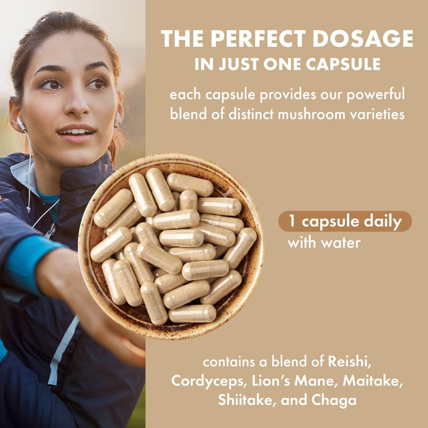 Organic Mushroom Powder Extract Supplement for Immune Support - Reishi, Lion's Mane, Cordyceps, Chaga, Shiitake, Maitake - 60 Capsules by PURE ESSENCE LABS