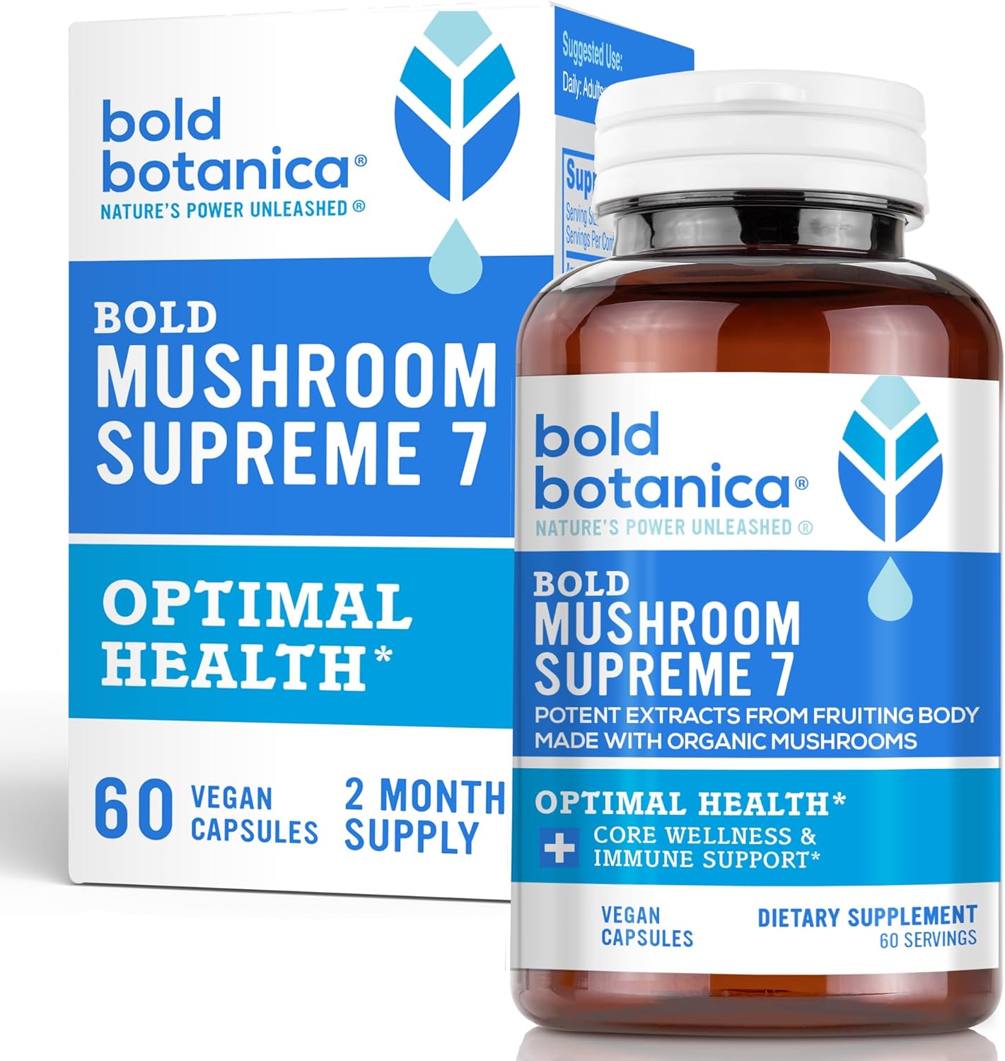 Organic Mushroom Supplement - Immune Support & Wellness - Turkey Tail, Chaga, Reishi, Cordyceps, Maitake, Shiitake - 60 Capsules