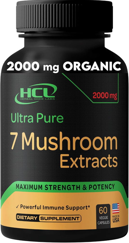 Organic Mushroom Supplement Extracts Capsules - Lions Mane, Cordyceps, Chaga, Reishi, Turkey Tail, Maitake, Shiitake - USA Made - Natural Vitamins, Minerals, Antioxidants