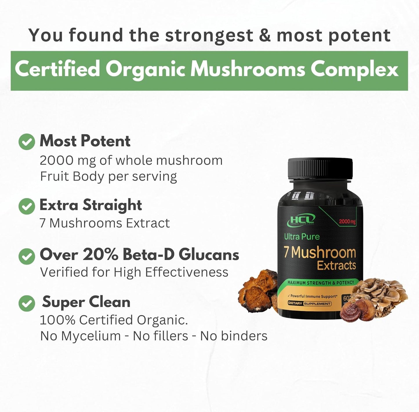 Organic Mushroom Supplement Extracts Capsules - Lions Mane, Cordyceps, Chaga, Reishi, Turkey Tail, Maitake, Shiitake - USA Made - Natural Vitamins, Minerals, Antioxidants