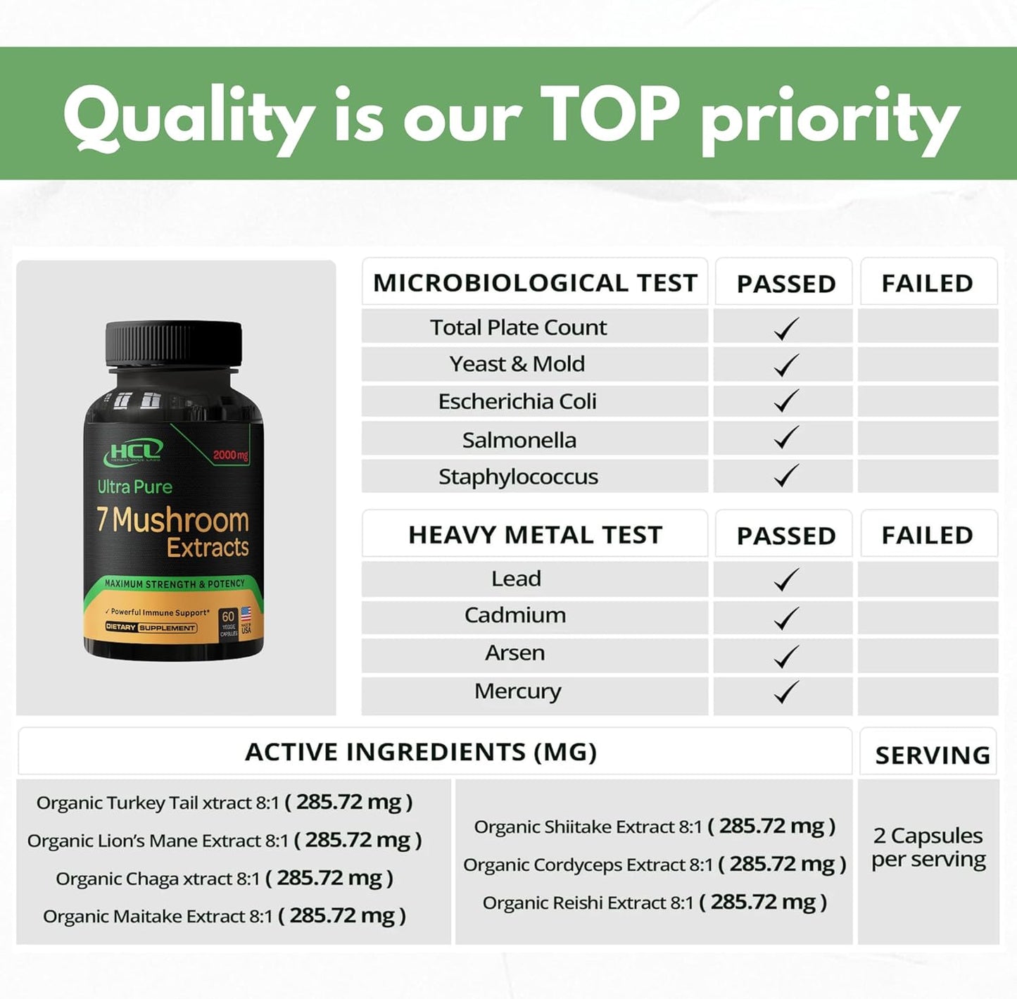 Organic Mushroom Supplement Extracts Capsules - Lions Mane, Cordyceps, Chaga, Reishi, Turkey Tail, Maitake, Shiitake - USA Made - Natural Vitamins, Minerals, Antioxidants