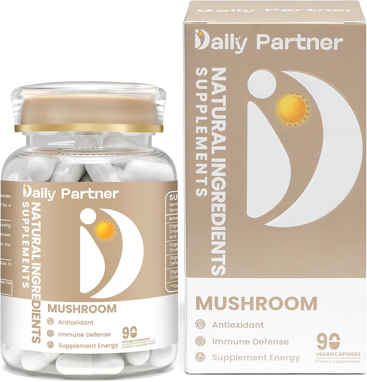 Organic Mushroom Supplement for Immune Boost, Memory, Focus & Energy - Lion's Mane, Reishi, Cordyceps, Turkey Tail - Brain Support - 2000mg, 90 Vegan Capsules with Capsule Box