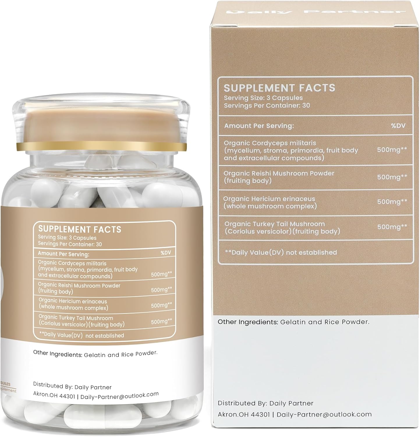 Organic Mushroom Supplement for Immune Boost, Memory, Focus & Energy - Lion's Mane, Reishi, Cordyceps, Turkey Tail - Brain Support - 2000mg, 90 Vegan Capsules with Capsule Box