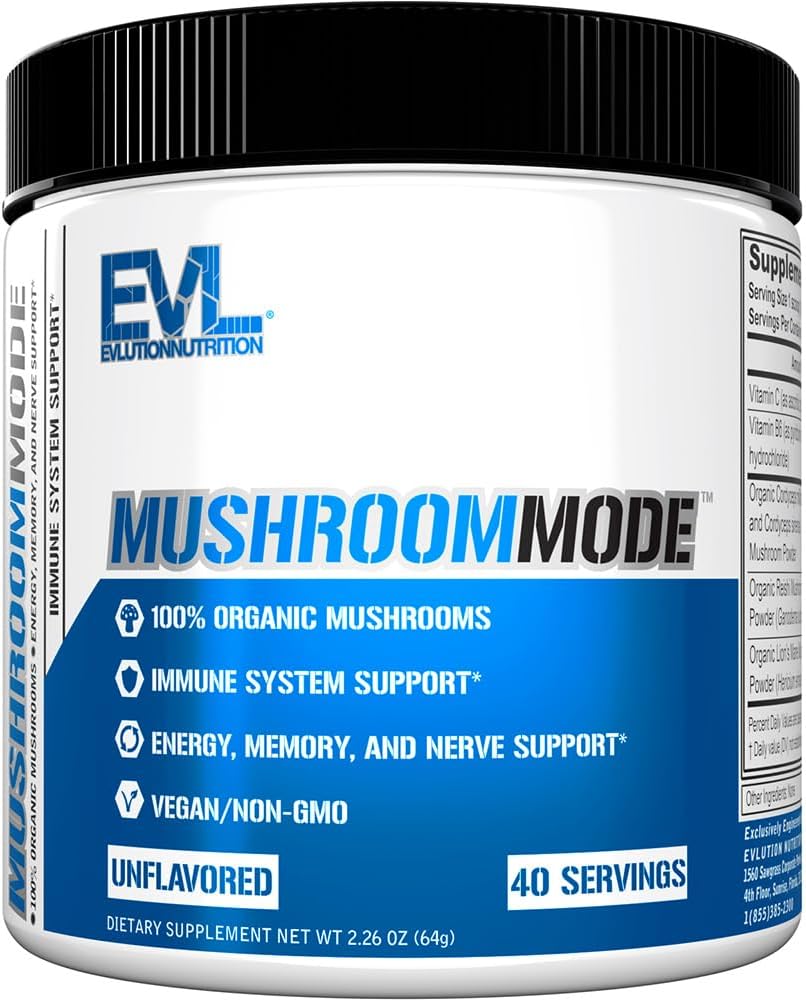 Organic Mushroom Supplement Powder with Lions Mane, Cordyceps, and Reishi - Brain Support Nootropic for Focus and Energy - Vegan - 40 Servings