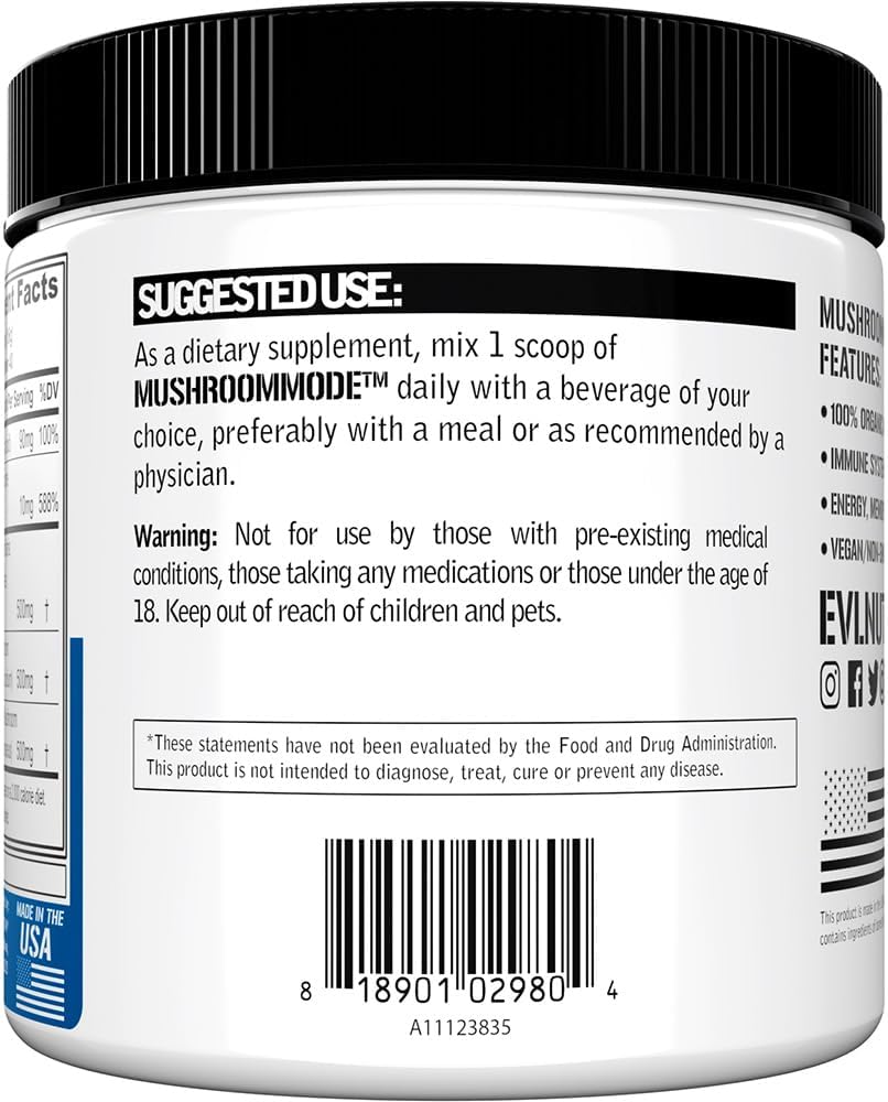 Organic Mushroom Supplement Powder with Lions Mane, Cordyceps, and Reishi - Brain Support Nootropic for Focus and Energy - Vegan - 40 Servings