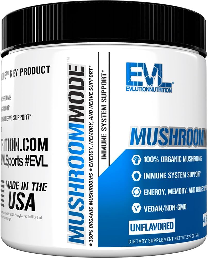 Organic Mushroom Supplement Powder with Lions Mane, Cordyceps, and Reishi - Brain Support Nootropic for Focus and Energy - Vegan - 40 Servings