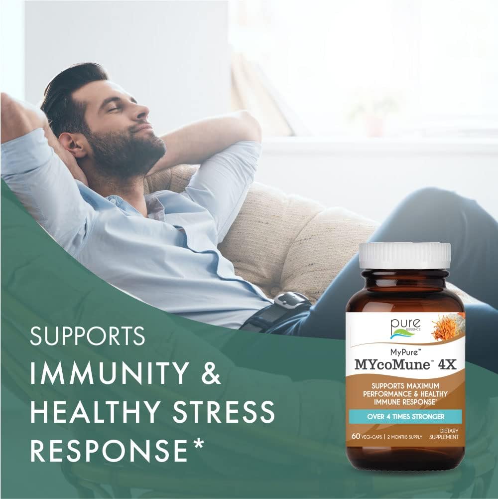 Organic Mushroom Supplement with Reishi, Lion's Mane, Cordyceps, Chaga, Shiitake, Maitake for Immune System Support, Stress Relief, and Energy Boost - 60 Capsules by Pure Essence Labs