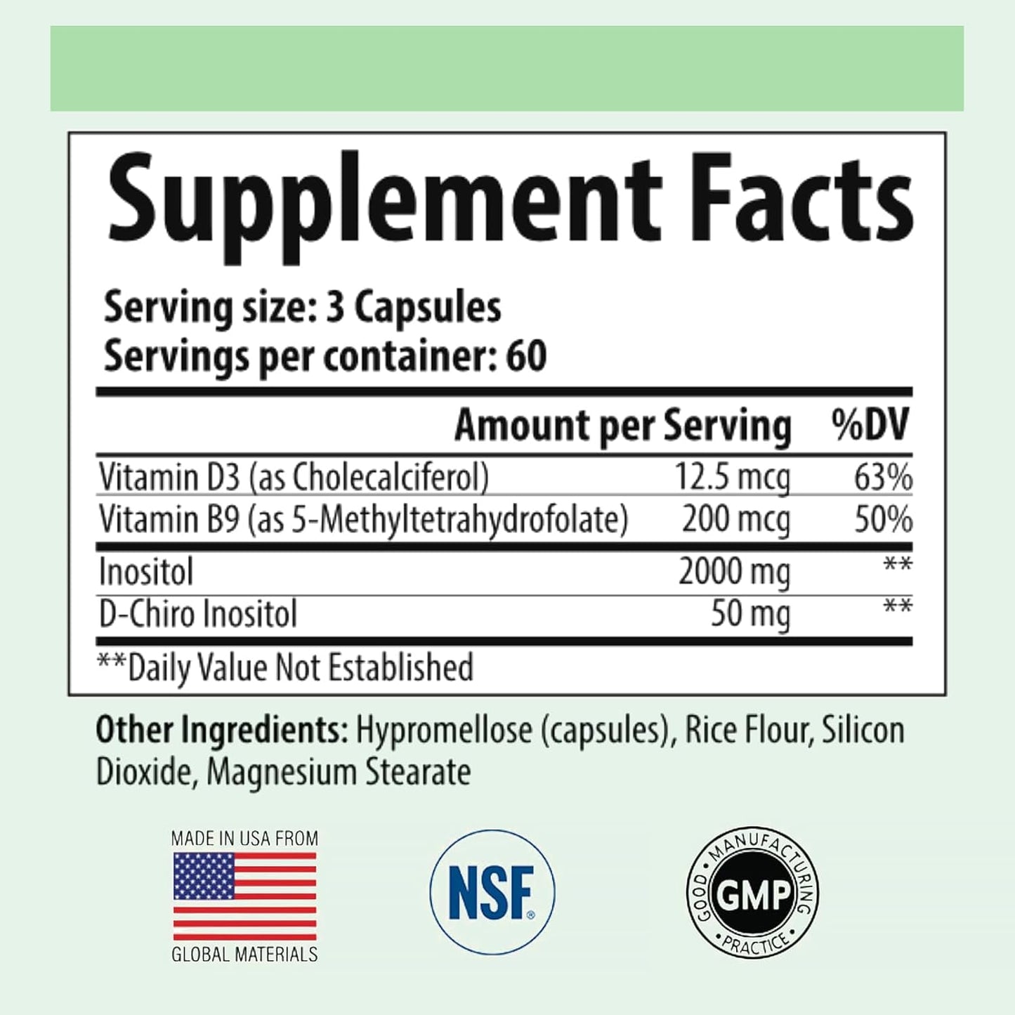 Organic Myo-Inositol & D-Chiro Inositol Capsules - Hormonal Mood Support for Ovarian & Reproductive Health - Women's Hormone Supplement - 180 Count