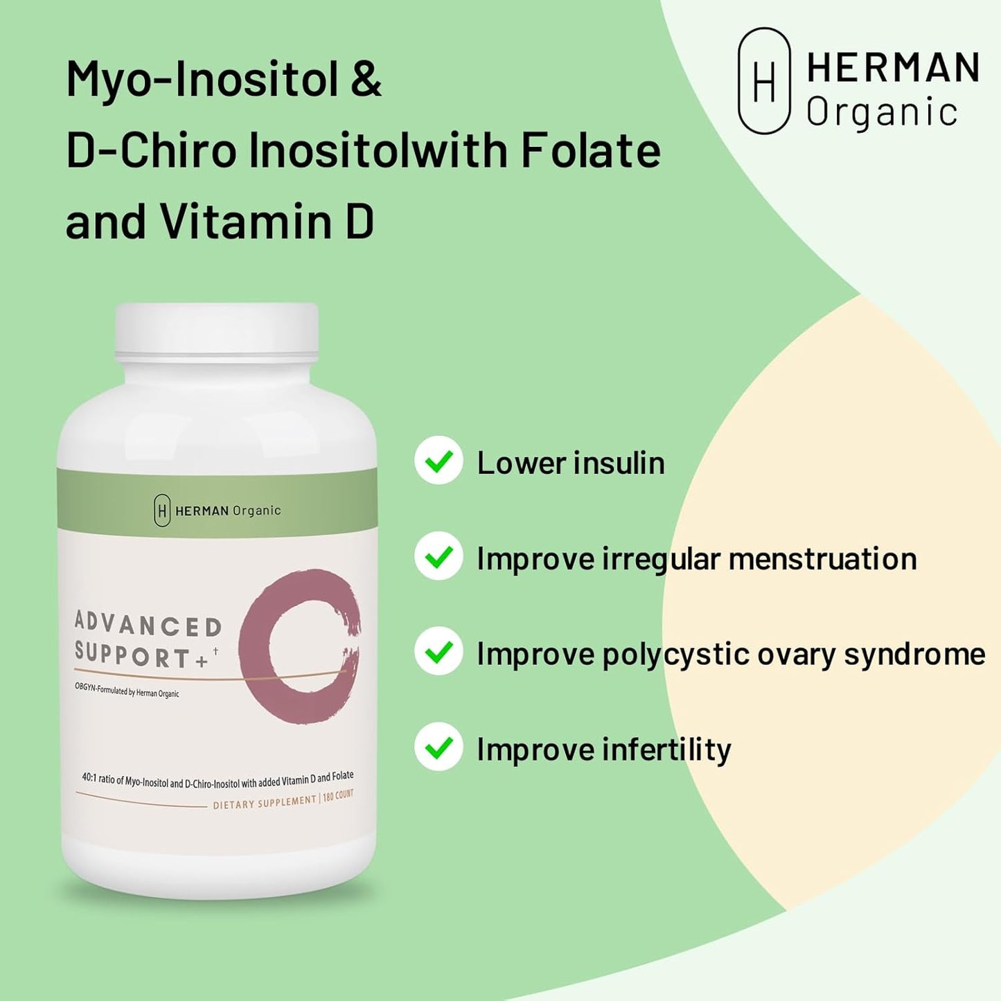 Organic Myo-Inositol & D-Chiro Inositol Capsules - Hormonal Mood Support for Ovarian & Reproductive Health - Women's Hormone Supplement - 180 Count
