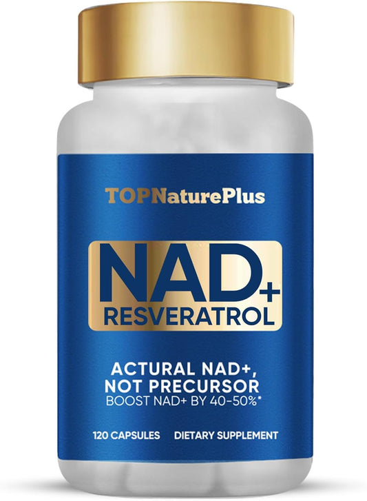Organic NAD+ & Resveratrol Supplement 1000mg for Energy Boost, DNA Repair, Anti-Aging, Brain Health - 120 Capsules