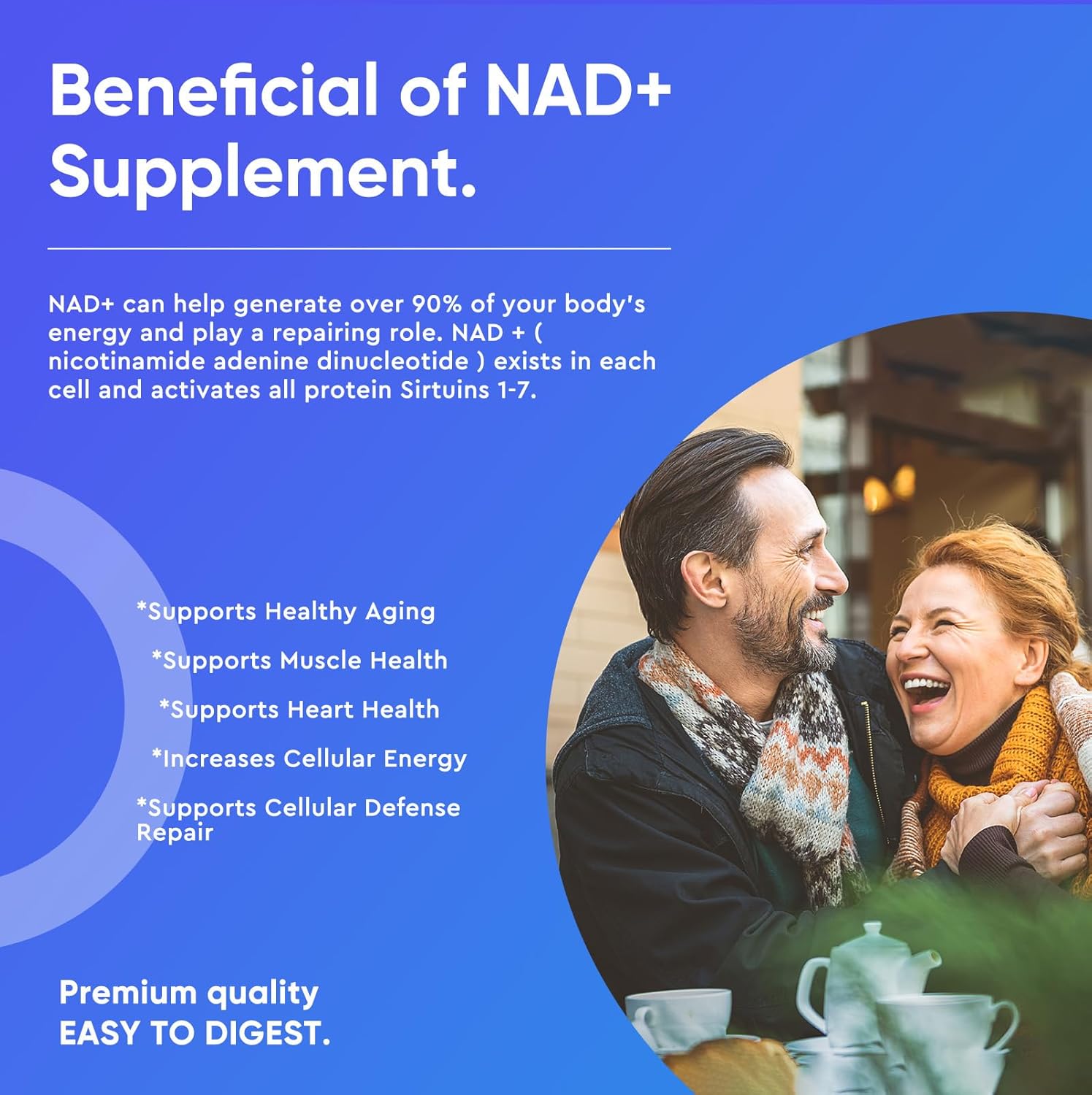 Organic NAD+ & Resveratrol Supplement 1000mg for Energy Boost, DNA Repair, Anti-Aging, Brain Health - 120 Capsules