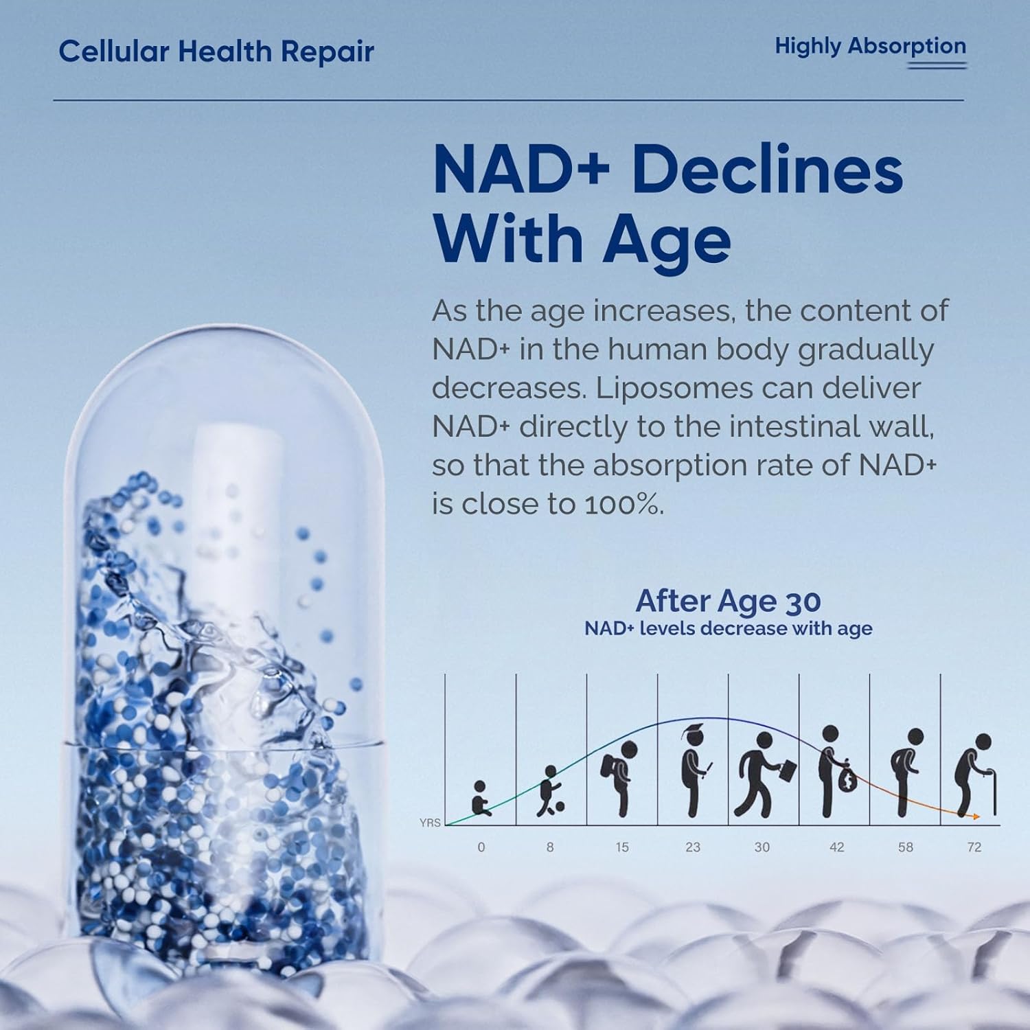 Organic NAD+ & Resveratrol Supplement 1000mg for Energy Boost, DNA Repair, Anti-Aging, Brain Health - 120 Capsules