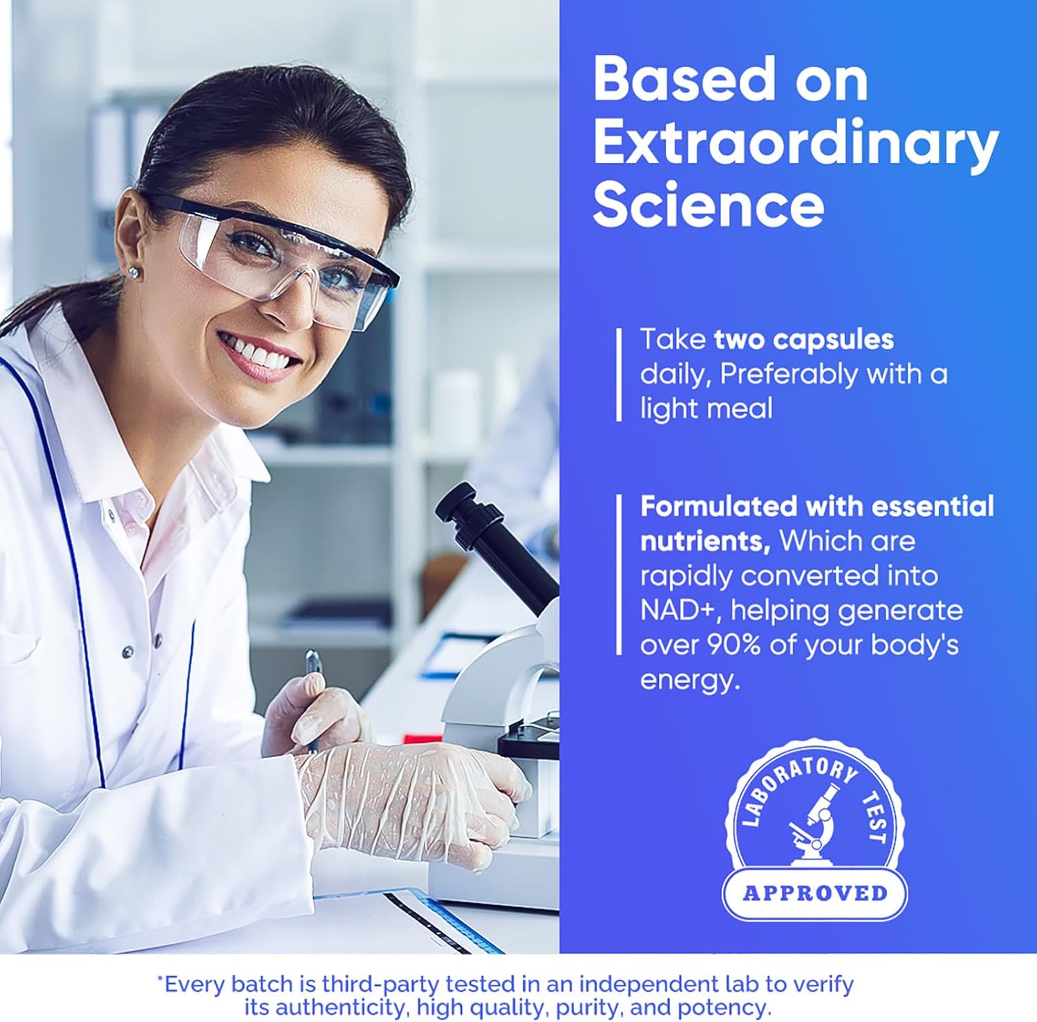 Organic NAD+ & Resveratrol Supplement 1000mg for Energy Boost, DNA Repair, Anti-Aging, Brain Health - 120 Capsules