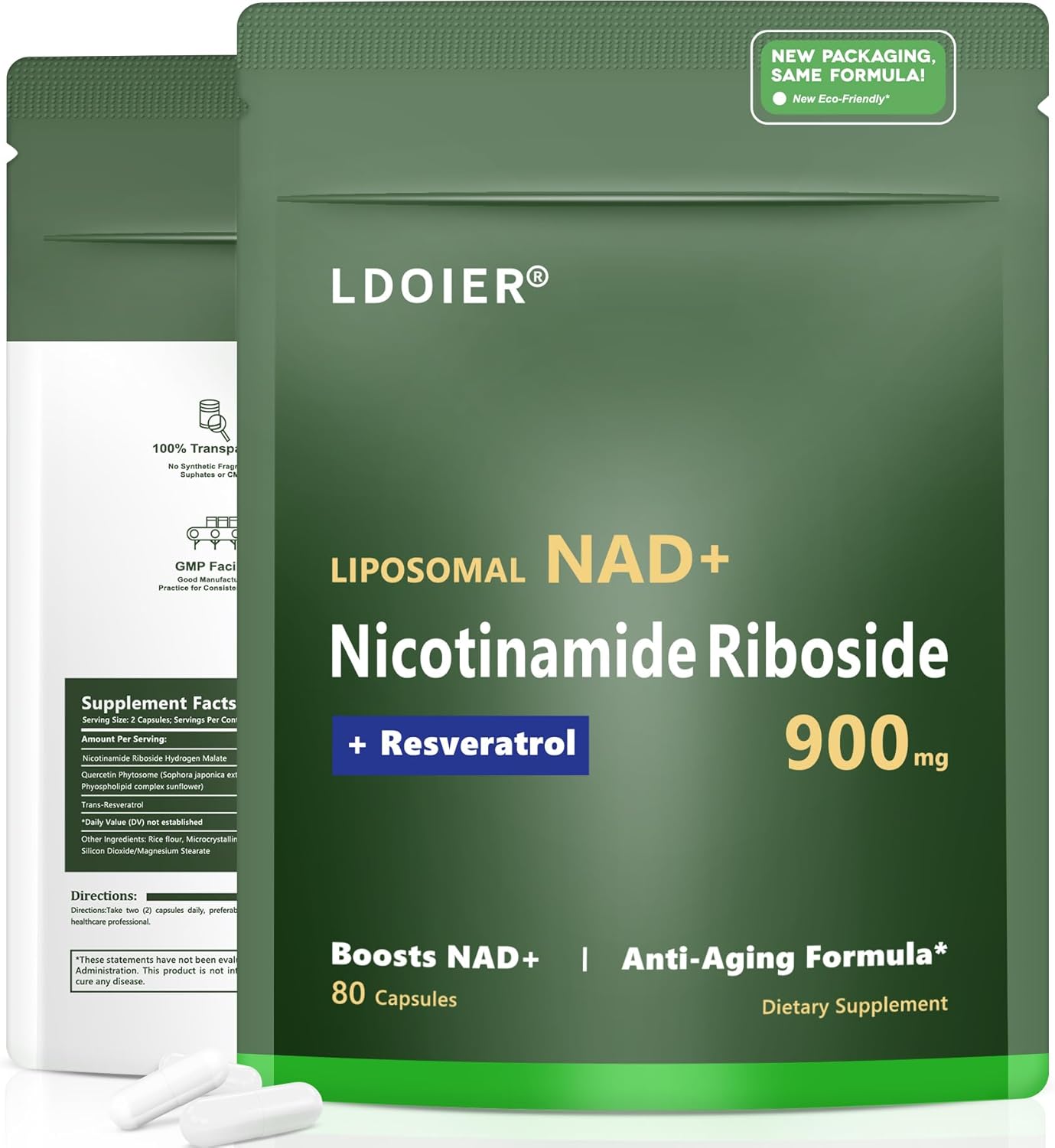 Organic NAD+ Supplement 900mg with Nicotinamide Riboside - Supports Cellular Repair, Healthy Aging, Brain Health - 80 Capsules
