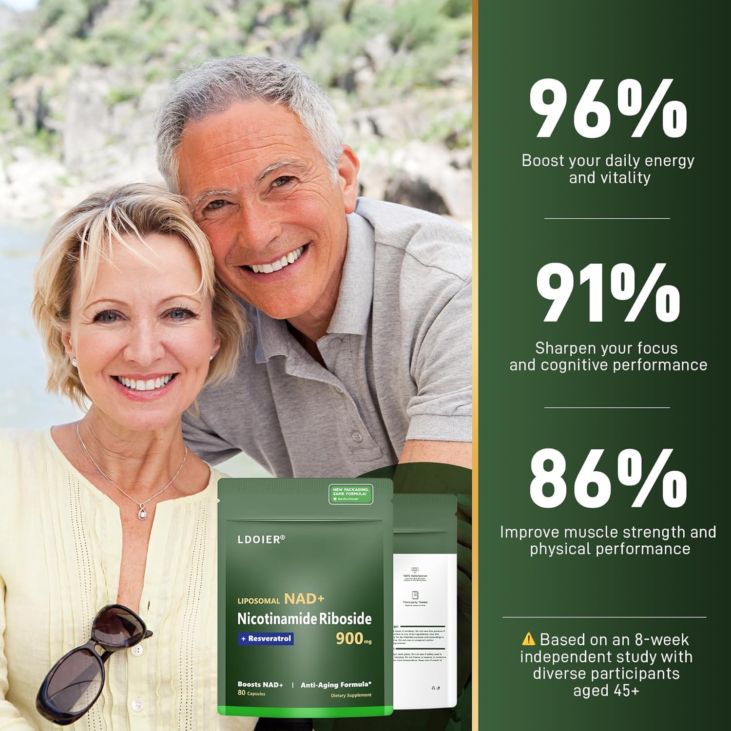 Organic NAD+ Supplement 900mg with Nicotinamide Riboside - Supports Cellular Repair, Healthy Aging, Brain Health - 80 Capsules