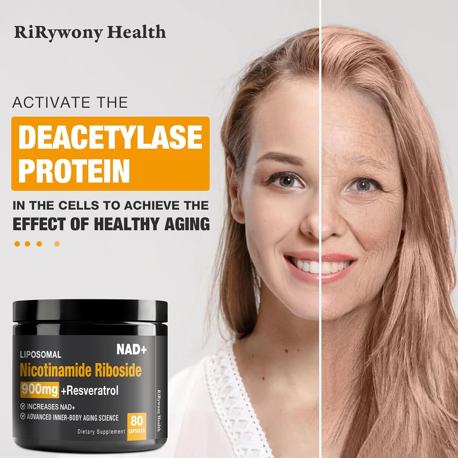 Organic NAD+ Supplement with NR & Resveratrol Quercetin for Healthy Aging - 80 Capsules