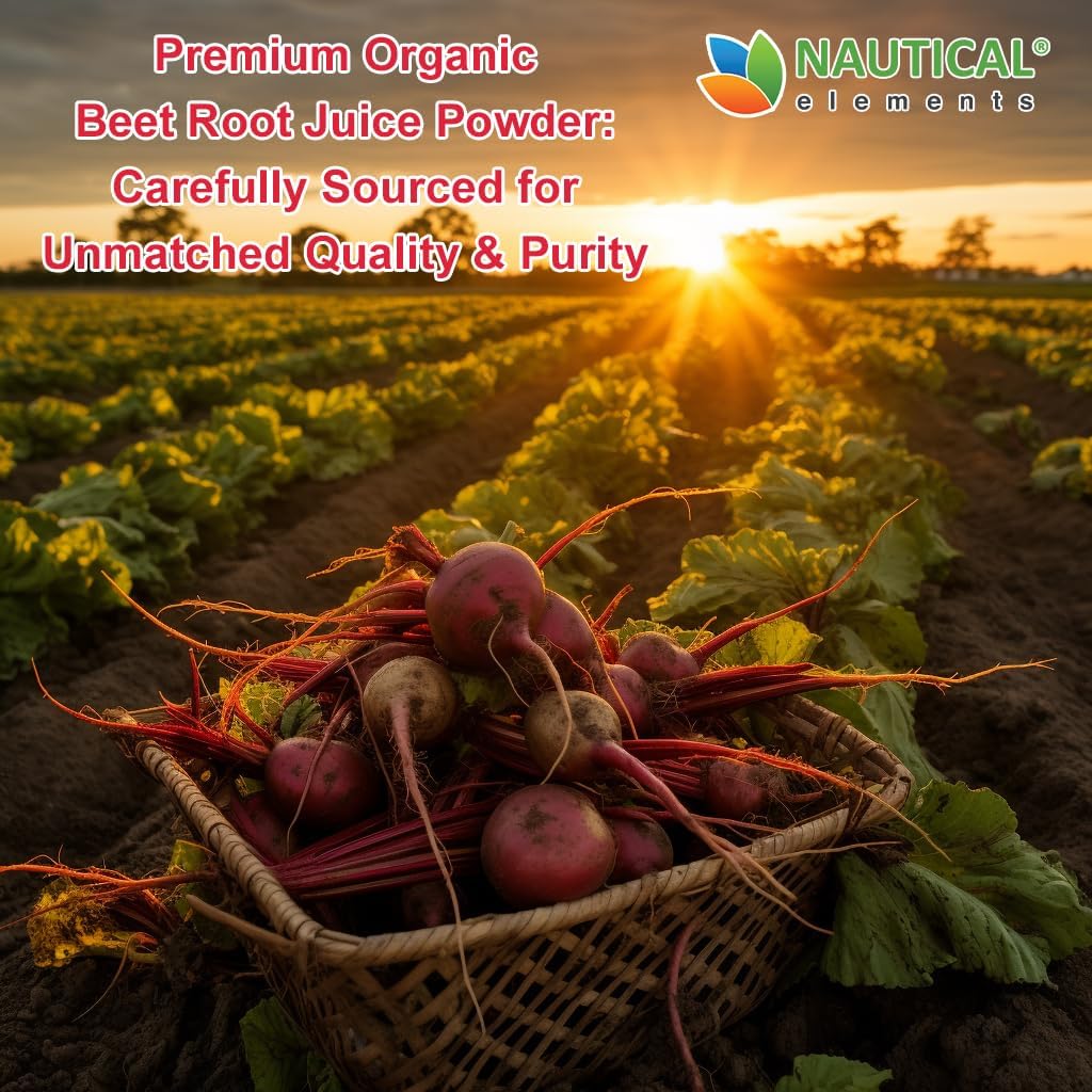 Organic Nautical Elements Beet Juice Powder - 20:1 Concentrate for Circulation Support - Cold Pressed Beet Root Supplement - Nitric Oxide Boost - 57 Servings - 7oz