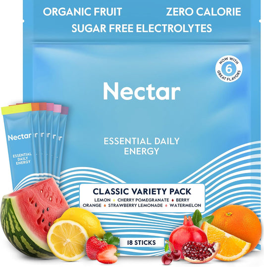 Organic Nectar Energy Booster Powder Packets - Caffeine, B12, Electrolytes - Sugar Free, Zero Calorie - Healthy Hydration & Energy Supplement