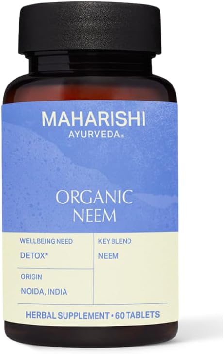 Organic Neem Herbal Supplement Tablets - Blood Purifying & Skin Care Support | Promotes Glowy & Clear Skin | 100% Organic (60 Tablets, 500mg)
