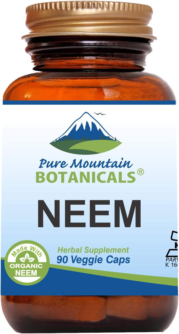 Organic Neem Leaf Supplement - 90 Kosher Vegan Capsules by Pure Mountain Botanicals