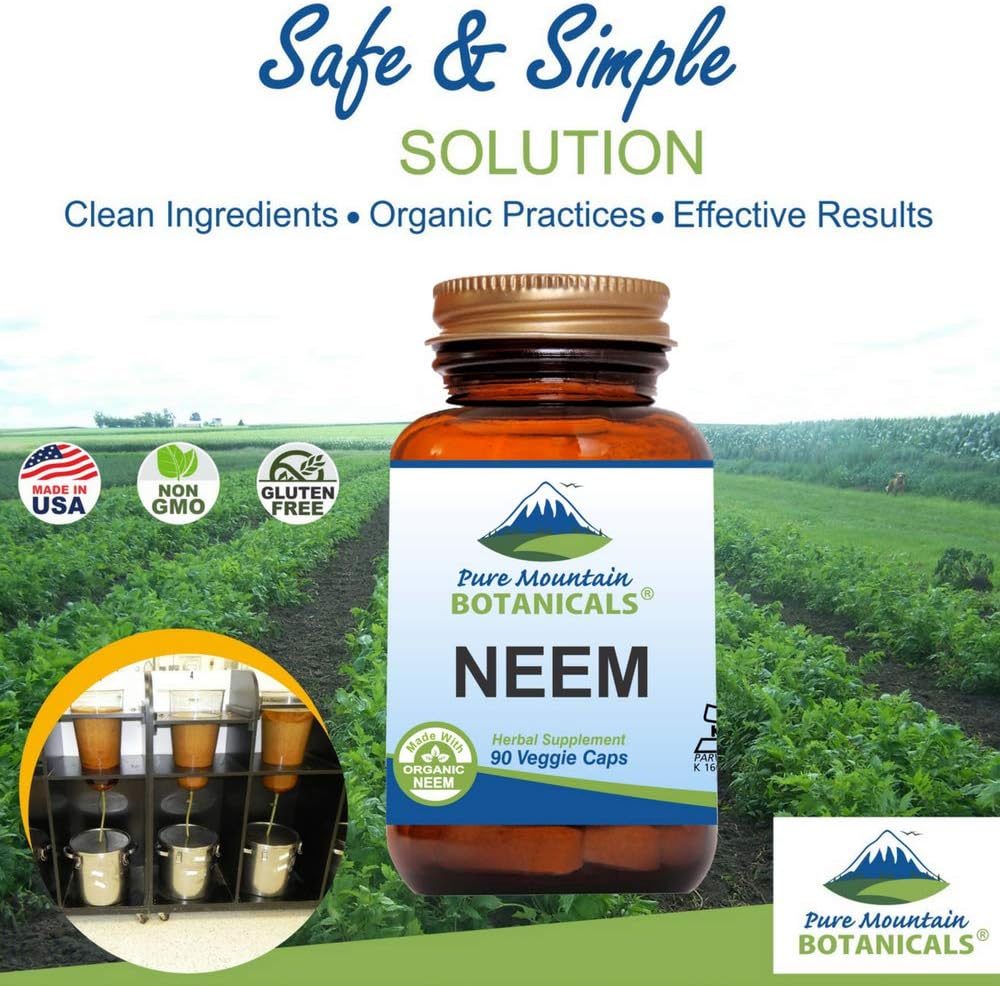 Organic Neem Leaf Supplement - 90 Kosher Vegan Capsules by Pure Mountain Botanicals