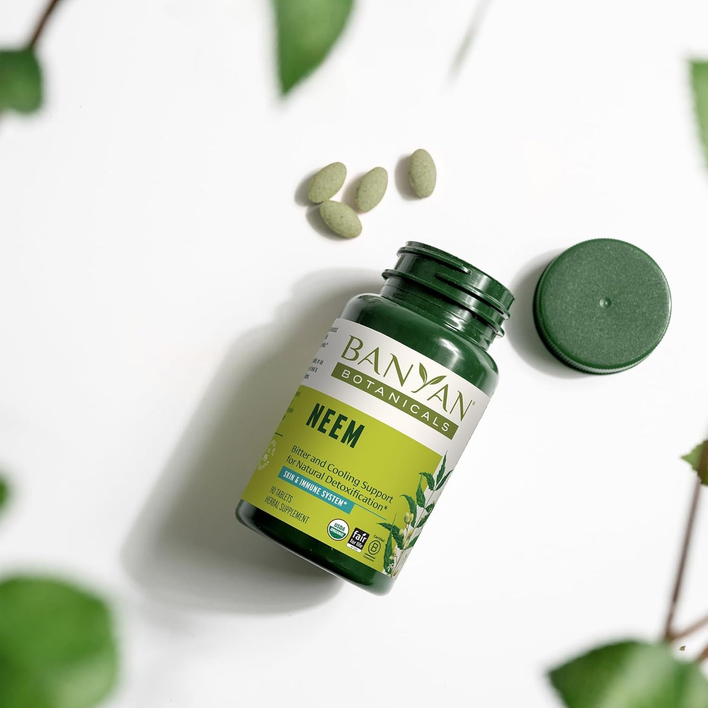 Organic Neem Leaf Tablets for Natural Detox, Skin Health, Immune Support - 90 Ct Vegan Tablets - Non-GMO & Sustainably Sourced