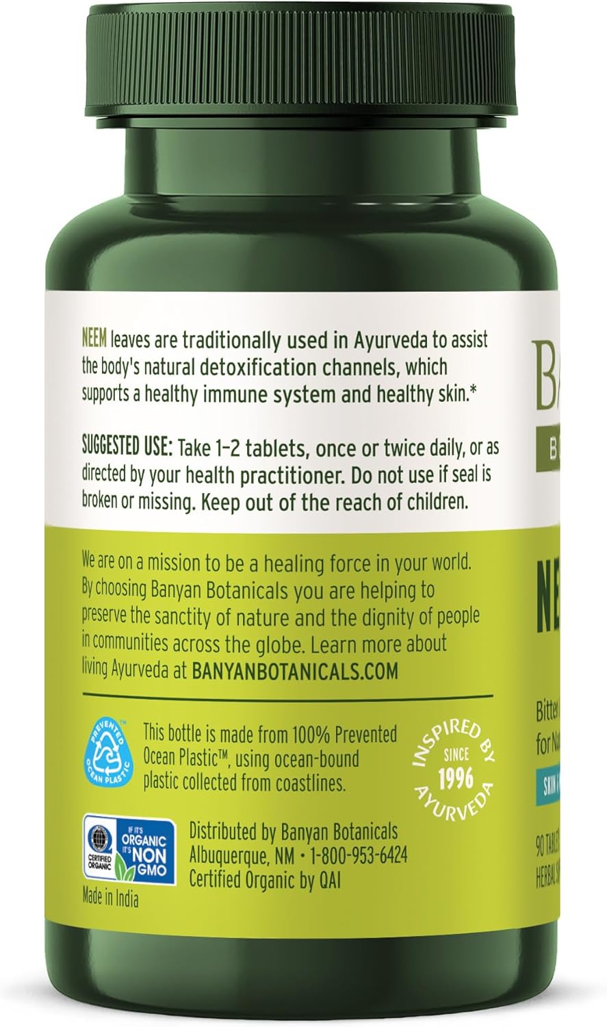 Organic Neem Leaf Tablets for Natural Detox, Skin Health, Immune Support - 90 Ct Vegan Tablets - Non-GMO & Sustainably Sourced