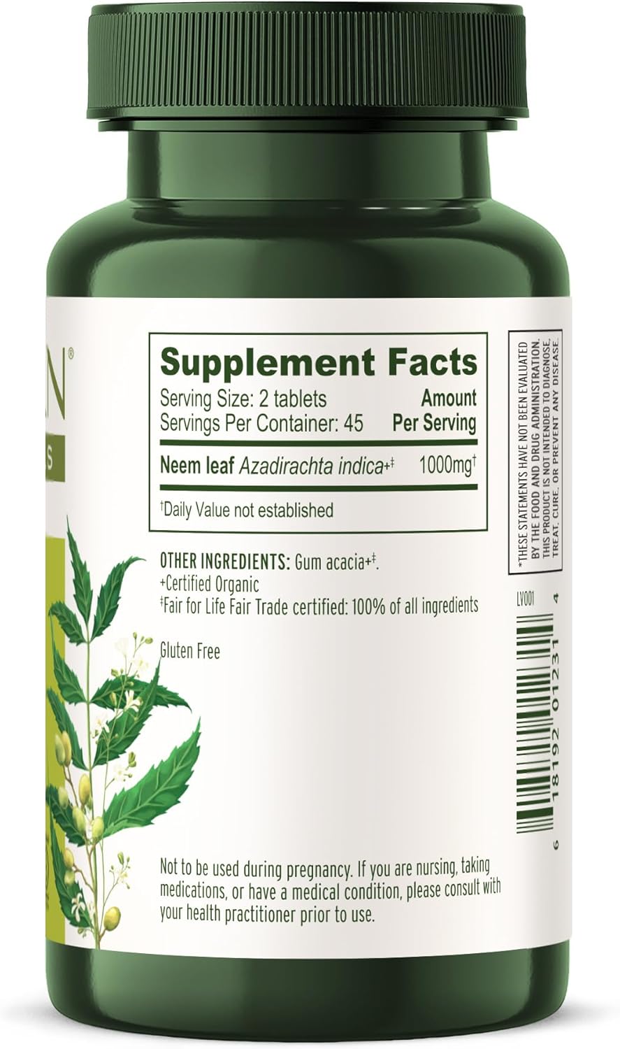 Organic Neem Leaf Tablets for Natural Detox, Skin Health, Immune Support - 90 Ct Vegan Tablets - Non-GMO & Sustainably Sourced