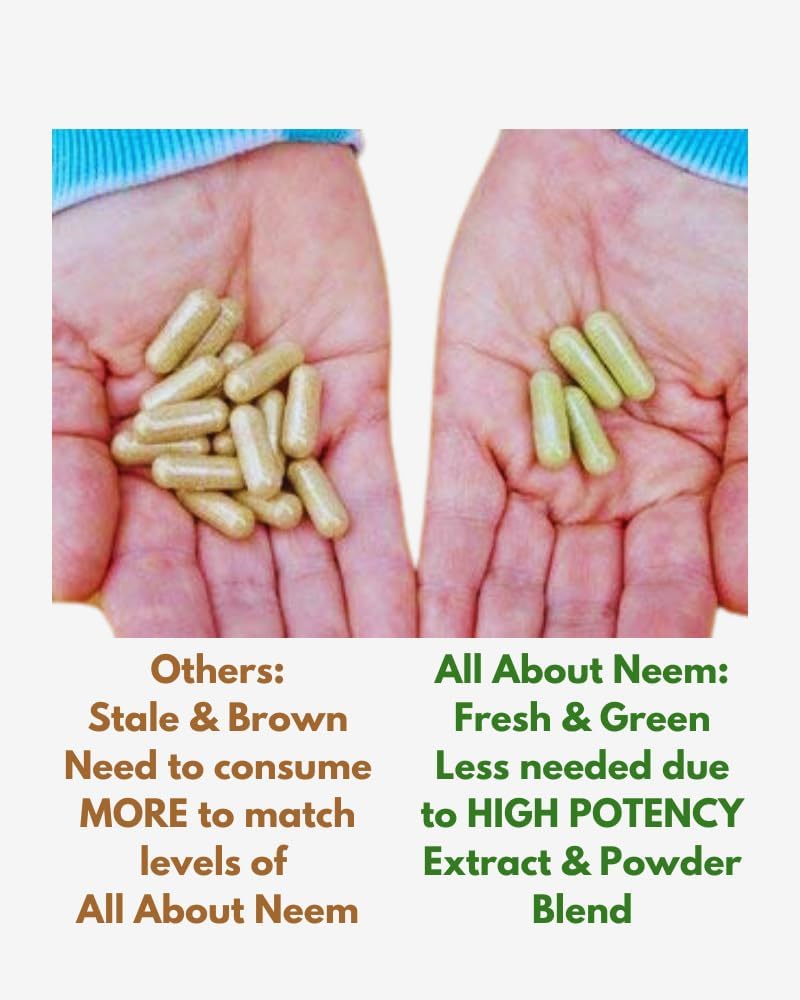 Organic Neem Moringa and Neem Leaf Capsules - 120 Count, 400 mg and 500 mg, Freshly Sourced
