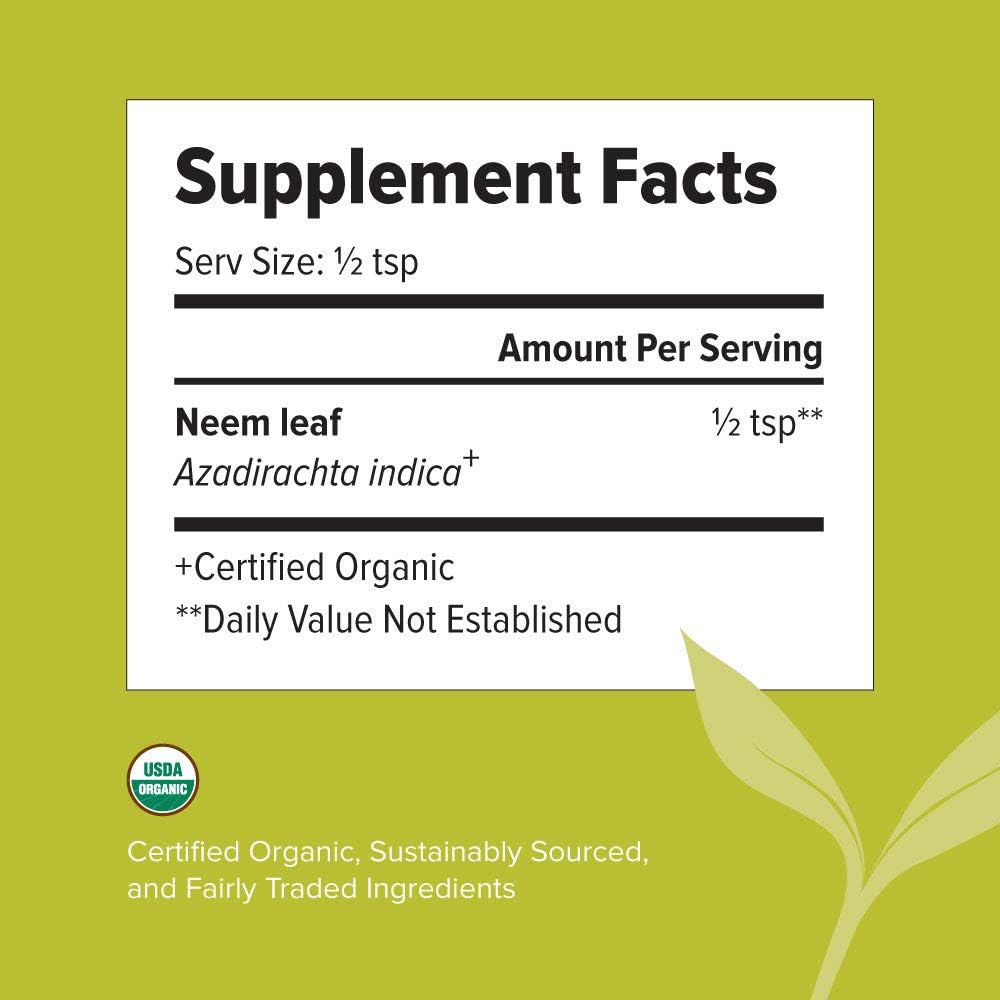 Organic Neem Powder - Purifying Ayurvedic Herb for Healthy Skin & Blood - 1 lb. - Non-GMO Vegan - Fair Trade