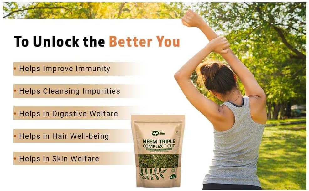 Organic Neem Triple Complex T Cut for Fresh Leaf Tea - 8 oz (Pack of 2) - Neem Leaves, Bark, Flower in 80:10:10 Ratio