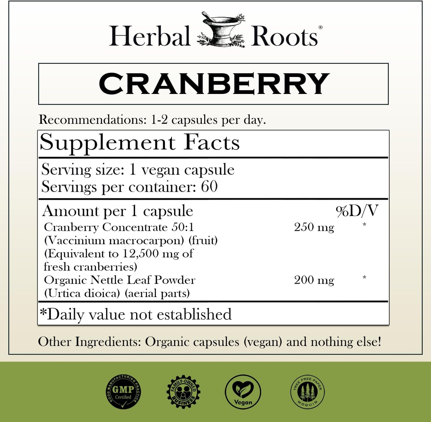 Organic Nettle Cranberry Pills for Urinary Tract Health - 60 Vegan Capsules for Women & Men - Herbal Roots Extra Strength