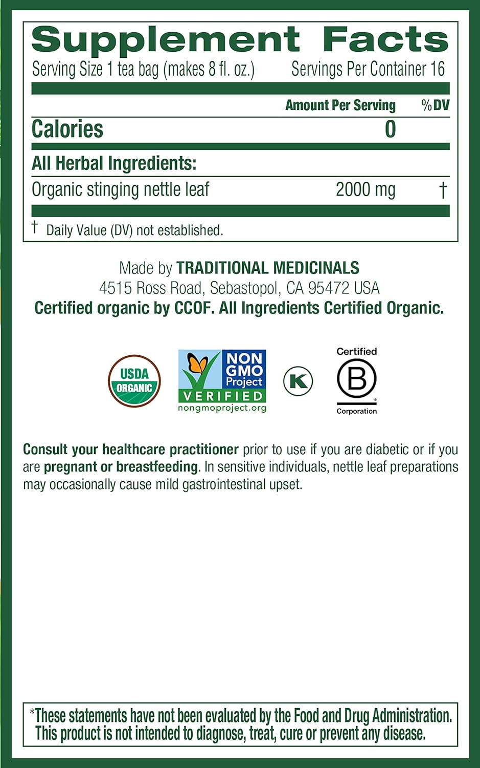 Organic Nettle Leaf Herbal Tea for Joint Health - Pack of 2 (32 Tea Bags)