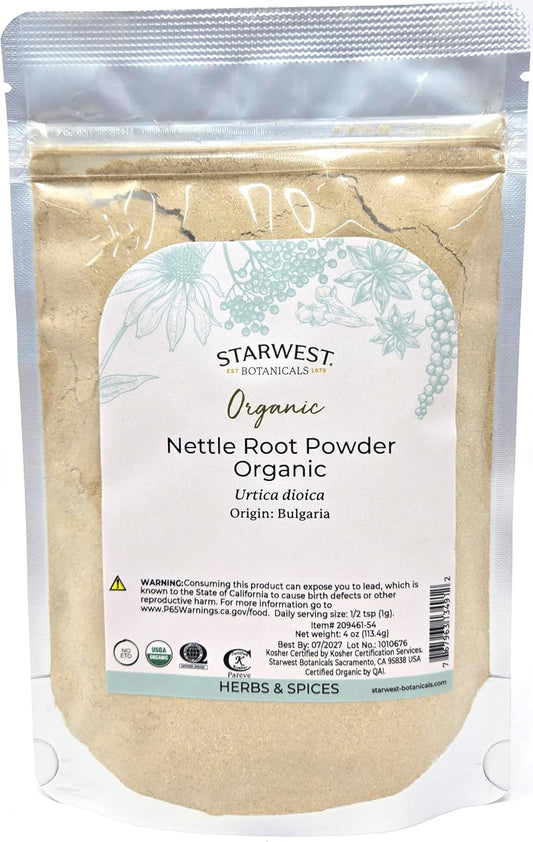 Organic Nettle Root Powder 4 oz by Starwest Botanicals - Natural Herbal Supplement