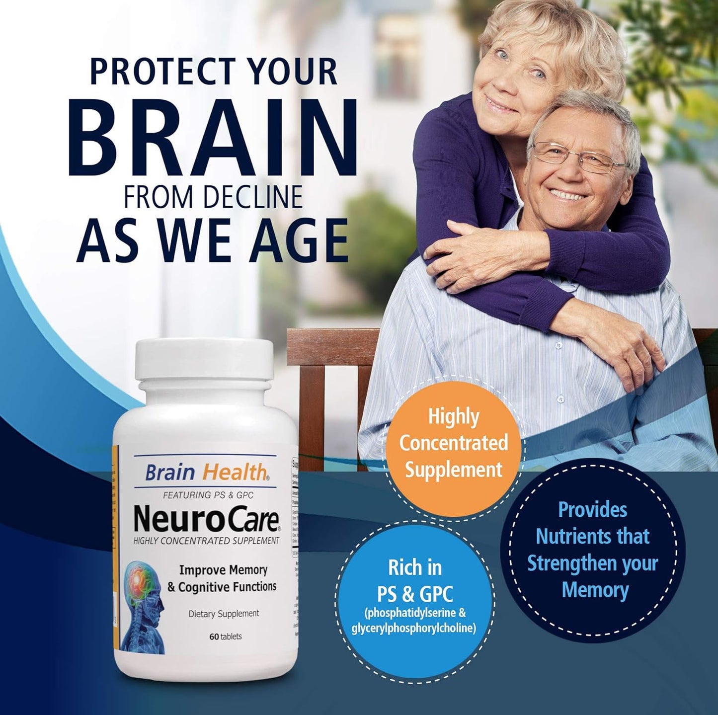 Organic Neuro Care Nootropic Brain Health Supplement for Memory, Focus & Clarity - Natural Dietary Supplement with Vitamins - 60 Tablets