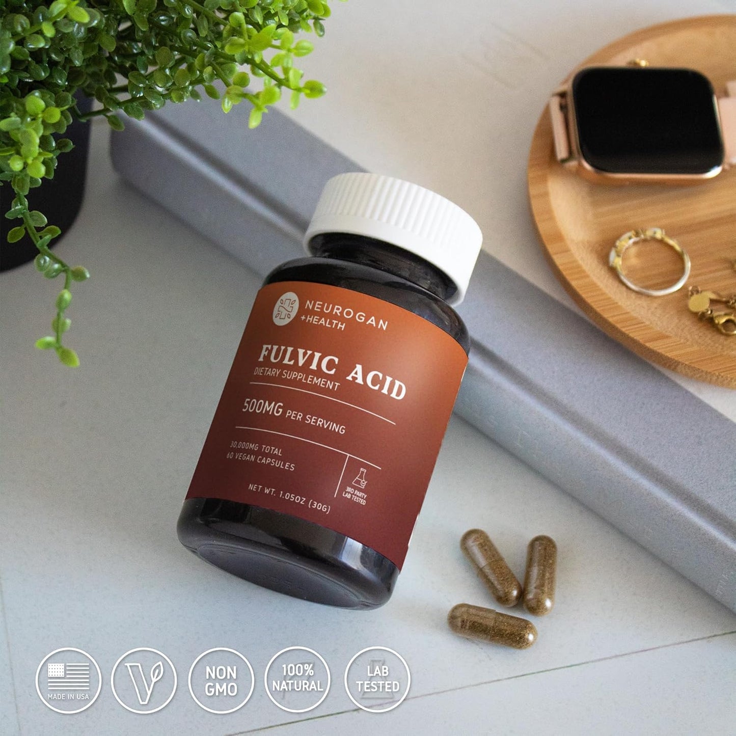 Organic Neurogan Fulvic Acid Capsules for Digestive & Immune Support | Boost Cellular Energy & Brain Function | Natural Mineral Complex from Shilajit | 500mg - 60 Count