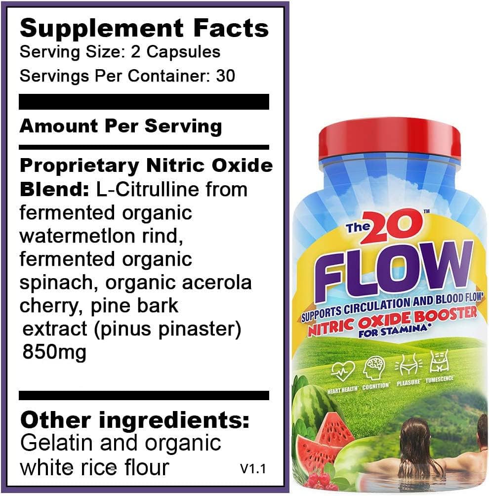 Organic Nitric Oxide Supplement with L-Citrulline for Heart and Brain Health - 60 Capsules - Gluten-Free