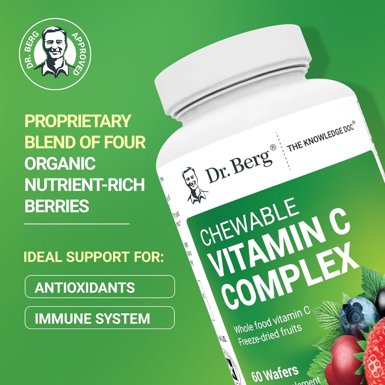 Organic Non-GMO Berry Chewable Vitamin C Complex - 60 Delicious Wafers by Dr. Berg Nutritionals