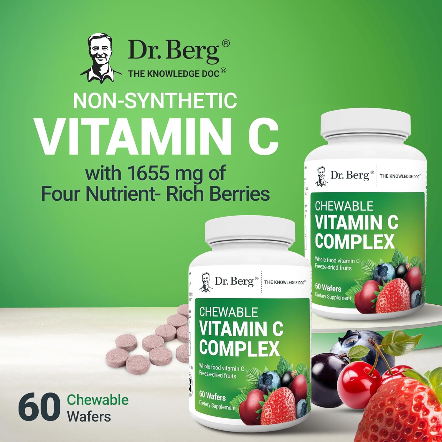 Organic Non-GMO Berry Chewable Vitamin C Complex - 60 Delicious Wafers by Dr. Berg Nutritionals