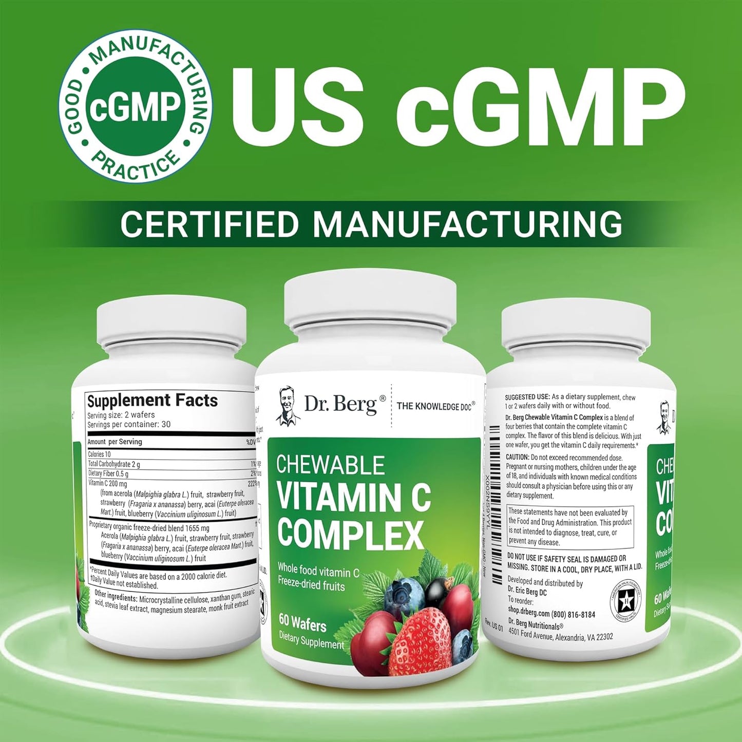 Organic Non-GMO Berry Chewable Vitamin C Complex - 60 Delicious Wafers by Dr. Berg Nutritionals