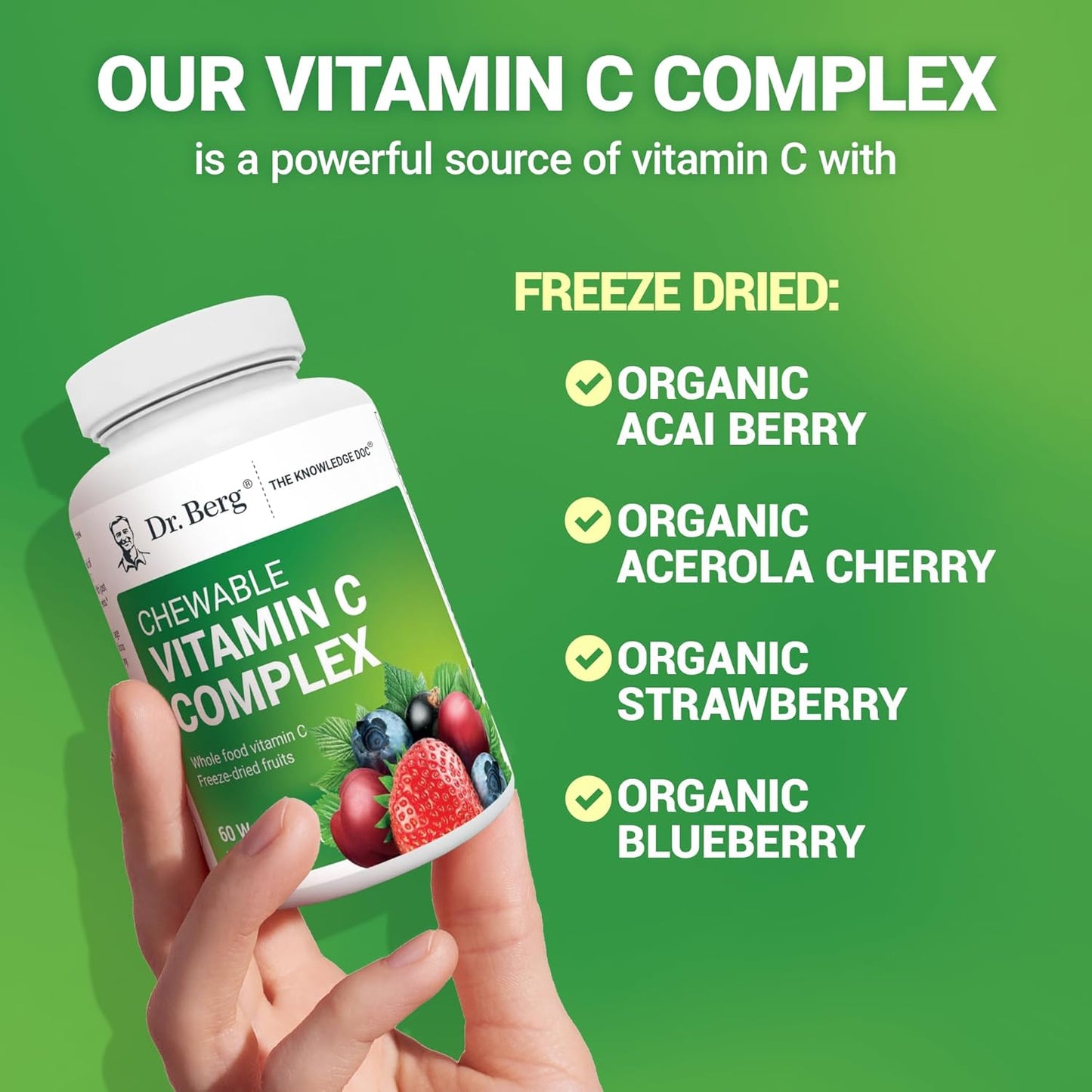 Organic Non-GMO Berry Chewable Vitamin C Complex - 60 Delicious Wafers by Dr. Berg Nutritionals