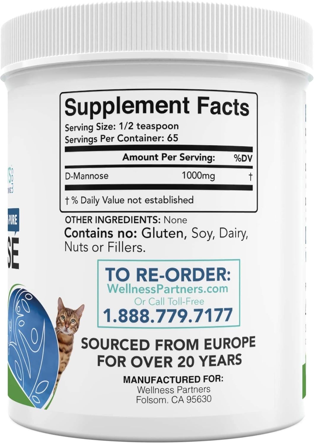 Organic Non-GMO D-Mannose Powder for Pets 65g - WellnessPartners UTI Support