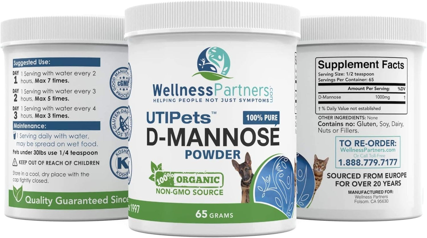 Organic Non-GMO D-Mannose Powder for Pets 65g - WellnessPartners UTI Support